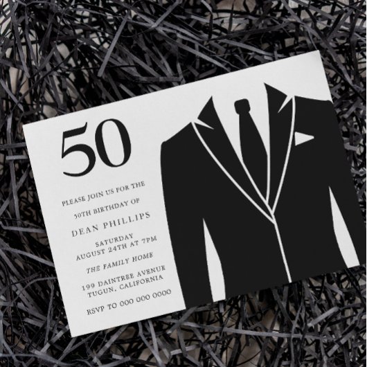 Invitation Costume noir et Cravate 50e anniversaire fête