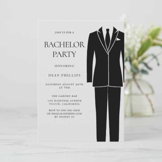 Invitation Costume noir et cravate pour enterrement de vie de (Debout devant)