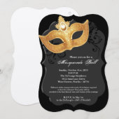 Invitation Costume noir Halloween de masque de boule de (Devant / Derrière)