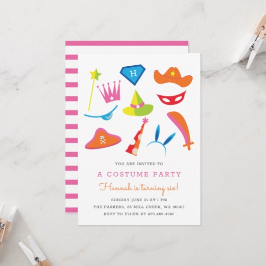 Invitation Costume Party Anniversaire de enfant partie Rainbo (Devant/Arrière en situation)