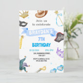 Invitation Costume Party Enfants Bleu Garçon se vêtir Anniver (Debout devant)