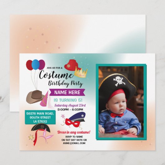 Invitation Costume Robe fantaisie Anniversaire Photo (Devant / Derrière)