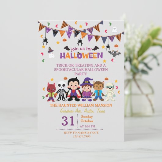 Invitation Costume sorcier mignon Halloween Party pour enfant (Debout devant)