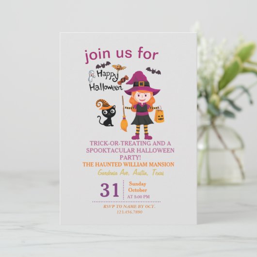 Invitation Costume sorcier mignon Halloween Party pour enfant (Debout devant)