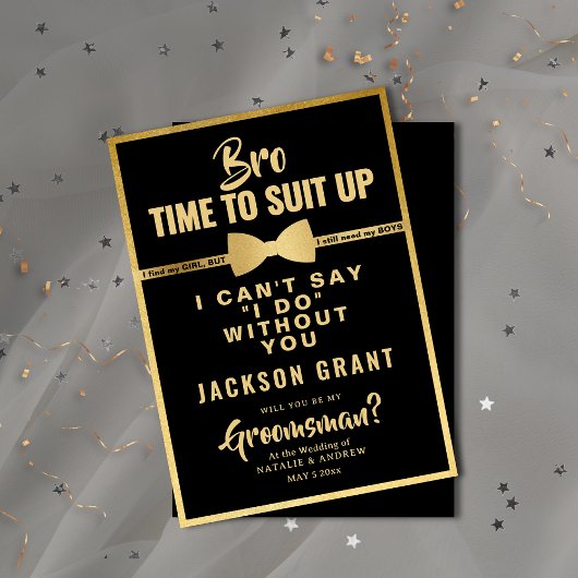 Invitation Costume Tuxedo Noir & Or moderne Groomsman