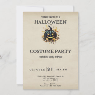 Invitation Costume Vintage d'Halloween Jack-O' noir