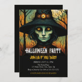 Invitation Costume Visage Sorcière Horreur Halloween Annivers (Devant / Derrière)