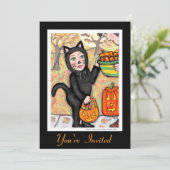 Invitation costumée Retro Black Cat Halloween (Debout devant)