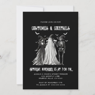 Invitation Costumes & Cocktails Black White Halloween Party