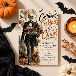 Invitation Costumes Cocktails Halloween Vintage Squelette