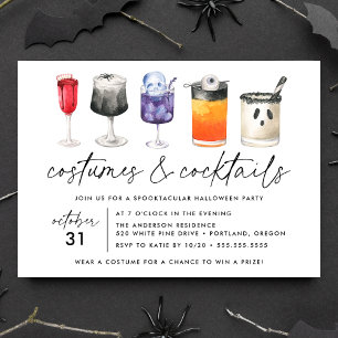 Invitation Costumes d'aquarelle et cocktails Fête d'Halloween