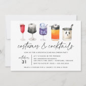 Invitation Costumes d'aquarelle et cocktails Fête d'Halloween (Devant)