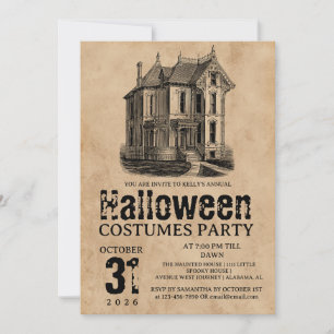 Invitation Costumes de fête d'Halloween de maison hantée vint