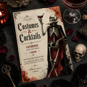 Invitation Costumes de squelette gothiques et cocktails Hallo