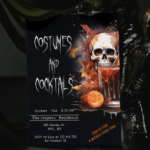 Invitation Costumes et cocktails Halloween crâne Éffrayant