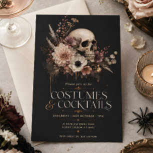 Invitation Costumes et cocktails Halloween Floral Crâne Gothi