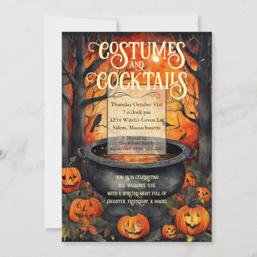 Invitation Costumes et cocktails Halloween Party Aquarelle (Devant)