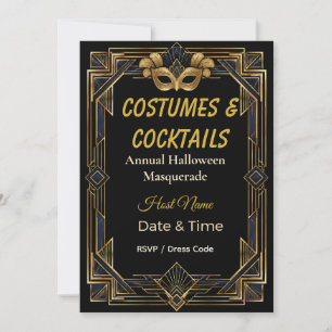 Invitation Costumes et Cocktails Masquerade Art Déco Élégants