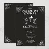 Invitation Costumes et cocktails noirs et blancs Halloween (Devant / Derrière)