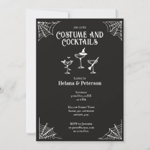 Invitation Costumes et cocktails noirs et blancs Halloween