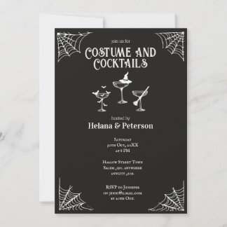 Invitation Costumes et cocktails noirs et blancs Halloween