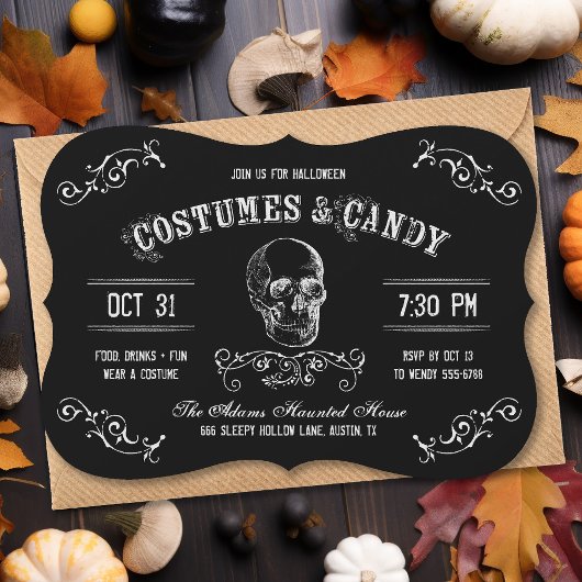 Invitation Costumes noirs et blancs et fête d'Halloween Candy