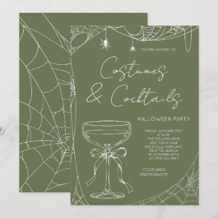 Invitation Costumes Vert Olive et Cocktails pour une Soirée H