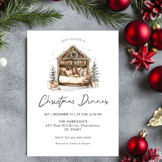 Invitation Cosy aquarelle Dîner de Noël