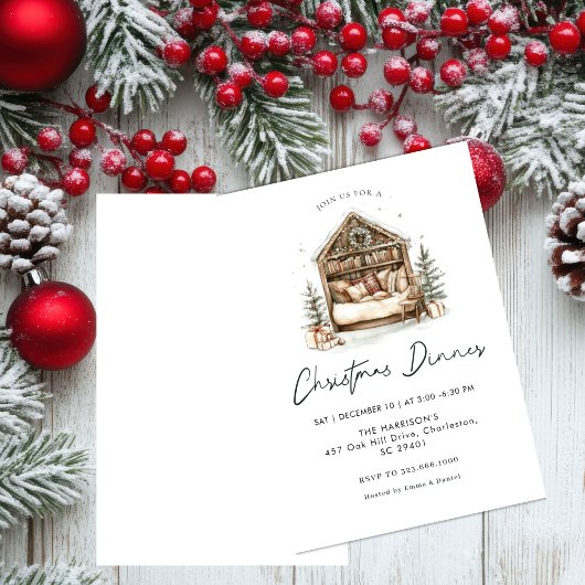 Invitation Cosy aquarelle Dîner de Noël