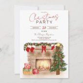 Invitation Cosy cheminée d'hiver illustration d'arbre de Noël (Devant)