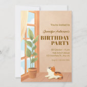 Invitation Cosy minimaliste chat maison anniversaire (Devant)