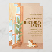 Invitation Cosy minimaliste chat maison anniversaire (Devant / Derrière)