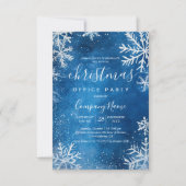 Invitation Cosy White Snowflakes Blue Christmas Office (Devant)