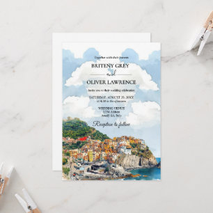 Invitation Côte Amalfitaine Italie Aquarelle Paysage Mariage