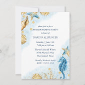 Invitation Côte Chic | Fête de Chauffage Maison Bleue et Or (Devant)