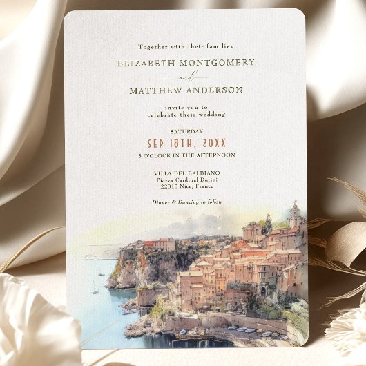 Invitation Côte d'Azur Destination Côtière Française Mariage