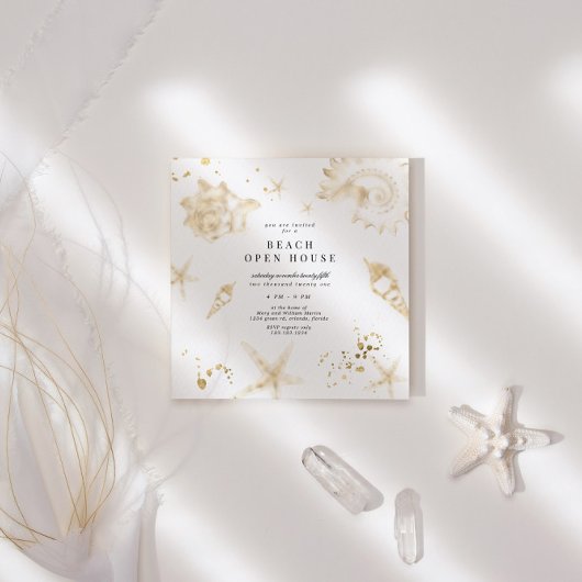 Invitation Côte Golden Elegant Carré Open House