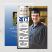 Invitation Côté GRAD Classe Bleue Année Photo complète de rem (Devant / Derrière)