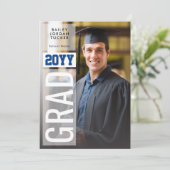 Invitation Côté GRAD Classe Bleue Année Photo-Entière Diplômé (Debout devant)