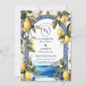 Invitation Côte Italie Mariage bleu et jaune (Devant)