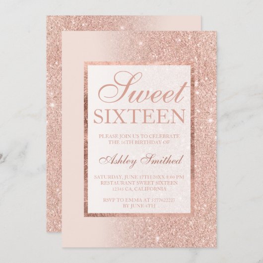 Invitation Côté rose or parties scintillant élégante chic Swe (Devant / Derrière)