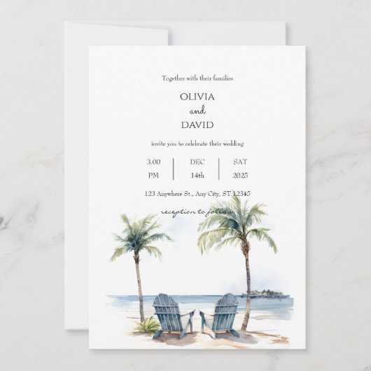 Invitation Côte Tropical Palm Trees mariage (Devant)