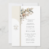 Invitation coton beige doux et mariage eucalyptus (Devant)