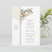 Invitation coton beige doux et mariage eucalyptus (Debout devant)