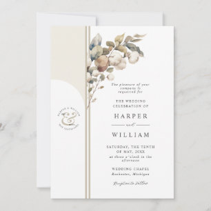 Invitation coton beige doux et mariage eucalyptus