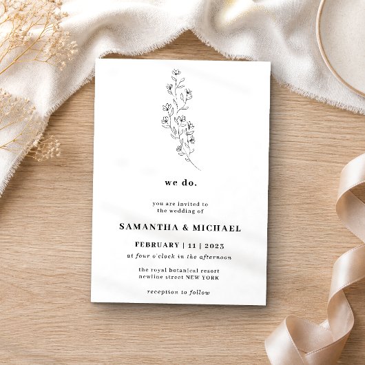 Invitation Coton Boho Blanc Clair Botanique nous faisons