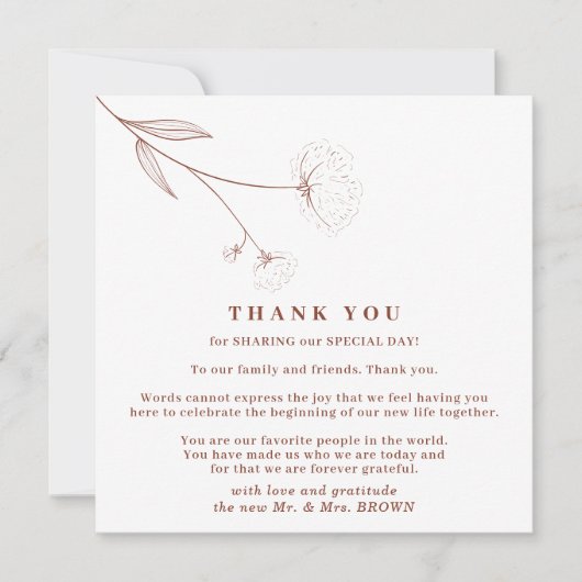 Invitation Coton Boho Terracotta Indépendant Simple merci (Devant)