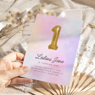 Invitation Coton Bonbons Aquarelle Filles Balloon d'anniversa