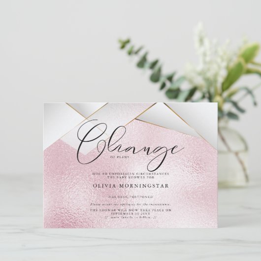 Invitation Coton Candy rose Pearl Facettes Douche reportée (Debout devant)