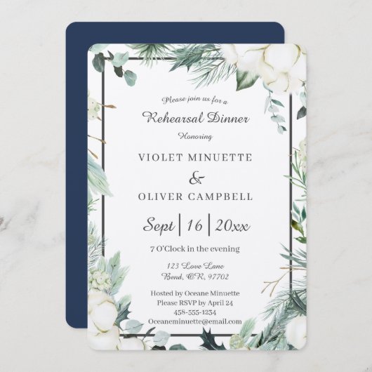 Invitation Coton d'eucalyptus | Dîner de répétition en feutre (Devant / Derrière)